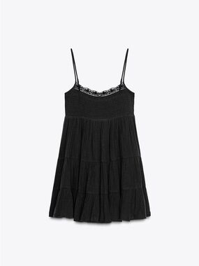 NWT Zara Black Mini Dress with Lace Trim
